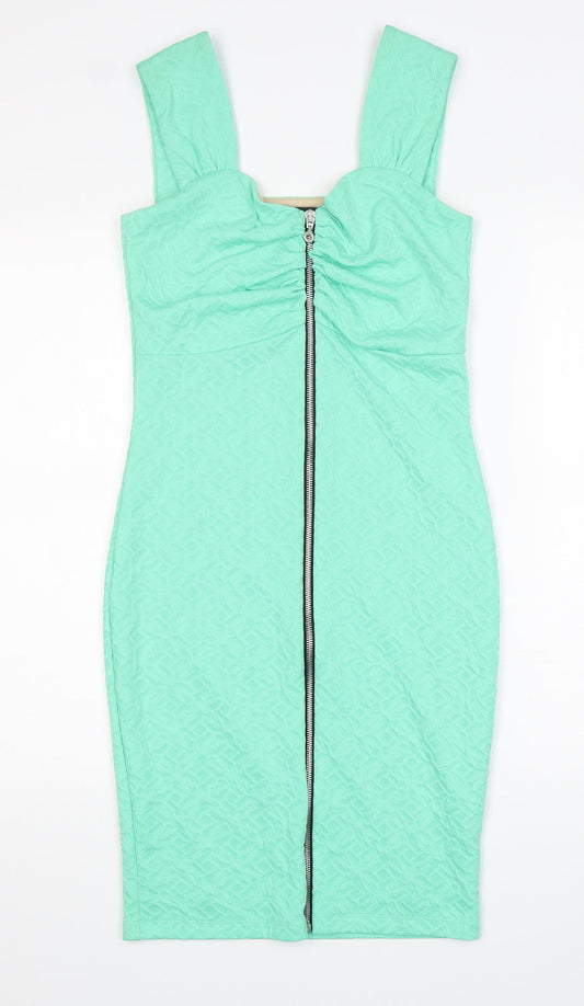Ariana Womens Green Viscose Pencil Dress Size 10 Round Neck Zip