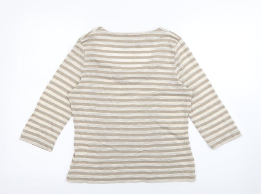 Alex & Co Womens Beige Scoop Neck Striped Cotton Pullover Jumper Size 12