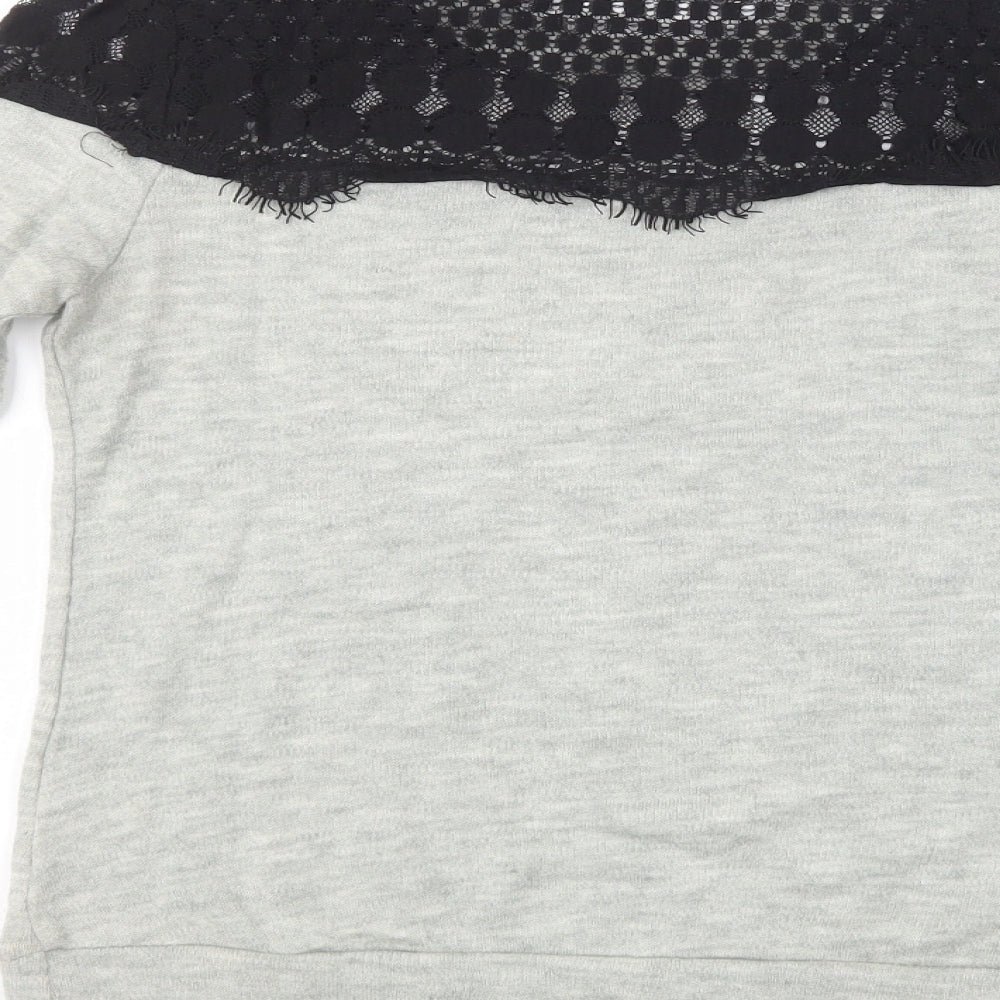 Glamorous Womens Grey Crew Neck Acrylic Henley Jumper Size S - Lace Detail