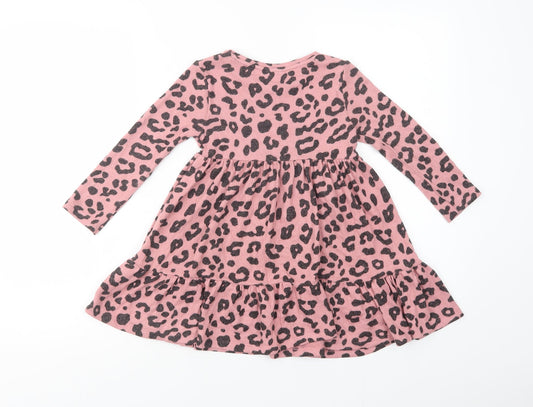 F&F Girls Pink Animal Print Viscose Skater Dress Size 4-5 Years Crew Neck Pullover