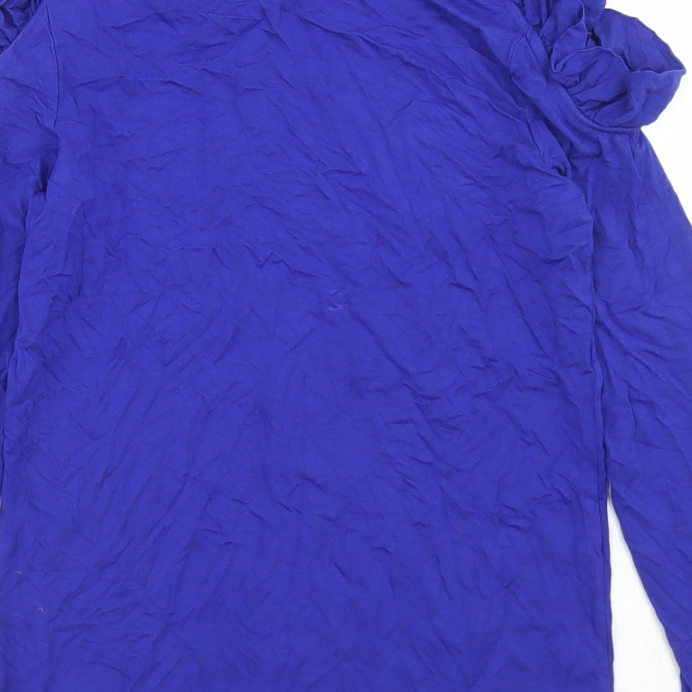 Marks and Spencer Girls Blue Viscose Basic T-Shirt Size 12-13 Years Round Neck - Cold Shoulder