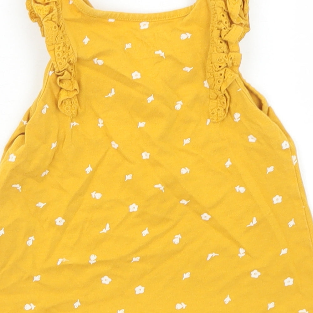 NEXT Girls Yellow Floral Cotton Basic Tank Size 9-12 Months Crew Neck