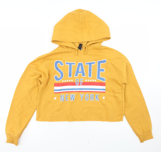 Additional front view of 915 Generation girls’ yellow polyester pullover hoodie, years - state of new york, cropped