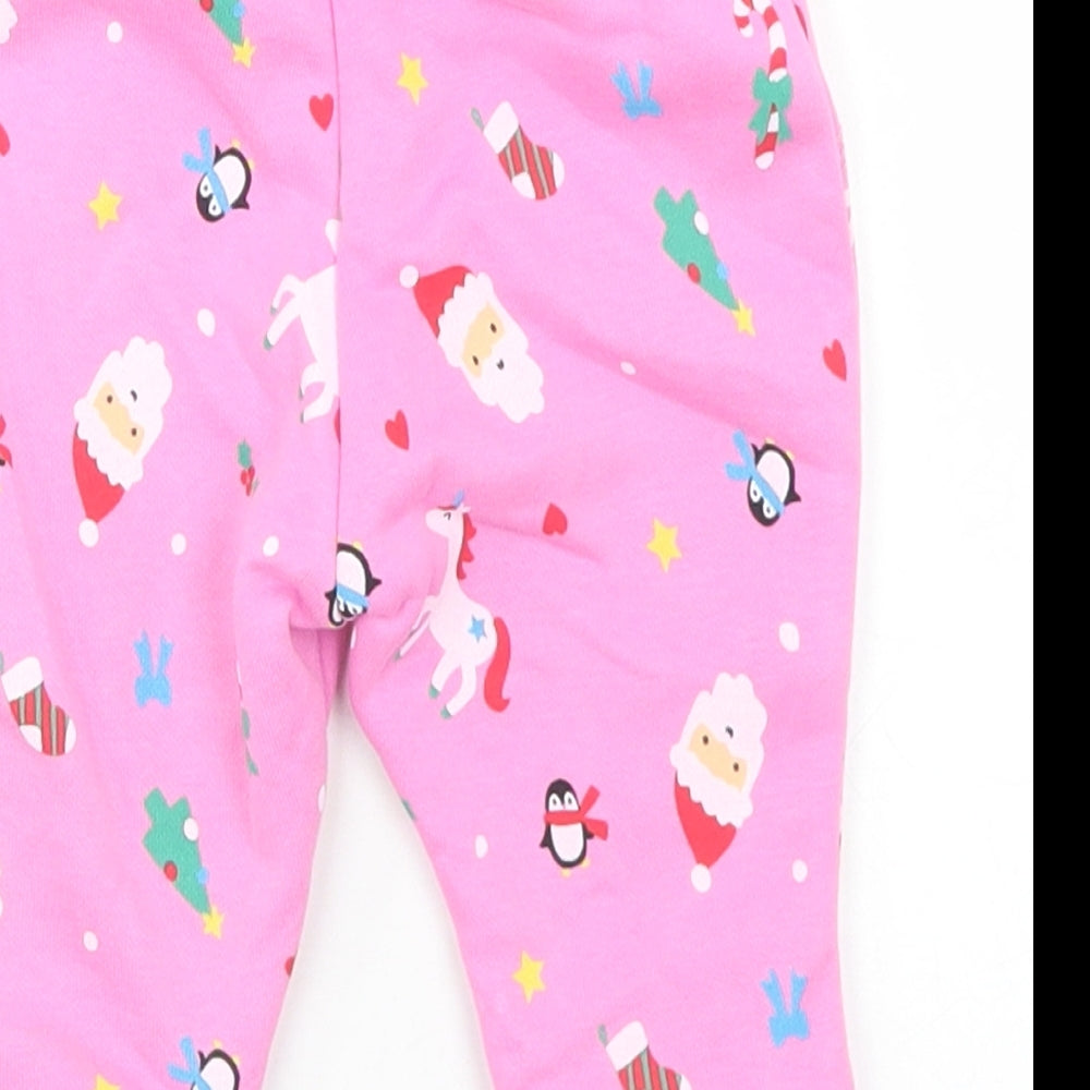 Dunnes Stores Girls Pink Geometric Cotton Jogger Trousers Size 3-6 Months Drawstring - Christmas Doodles