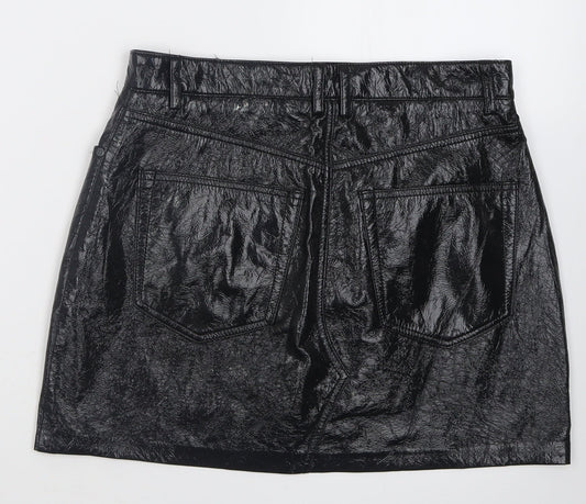 Back view of Pull&Bear women’s black polyurethane a-line, size M, button