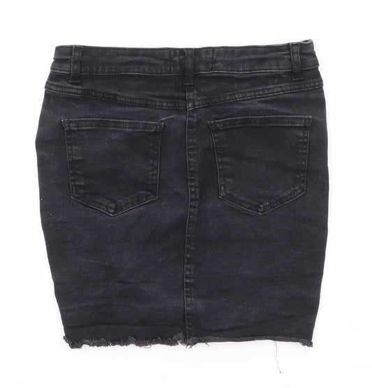 Parisian Womens Black  Cotton Mini Skirt Size 8   Zip - Distressed