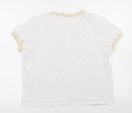 Boohoo Womens White Cotton Cropped T-Shirt Size 16 Crew Neck