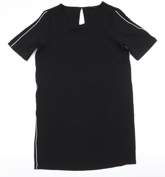 Additional front view of Only women’s black polyester pencil dress, size UK 10, round neck button
