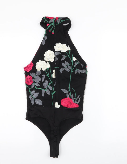 Girl in mind Womens Black Floral 100% Polyester Bodysuit One-Piece Size 8  Snap
