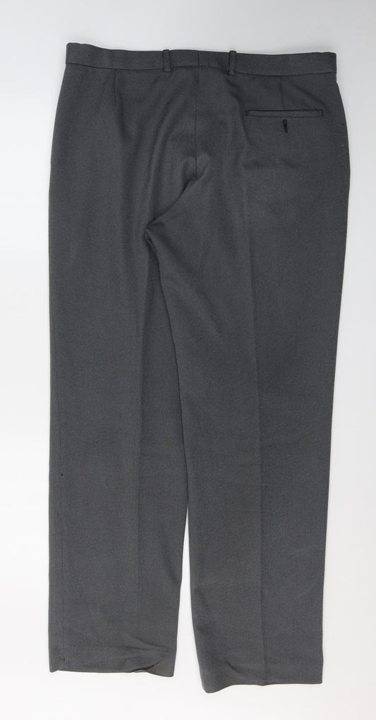 Marks and Spencer Mens Grey Polyester Trousers Size 36 in L32 in Regular Button