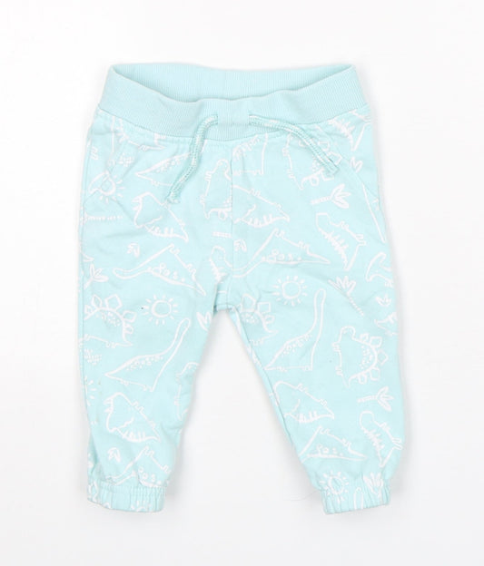 Primark Boys Blue Geometric Cotton Sweatpants Trousers Size 6-9 Months