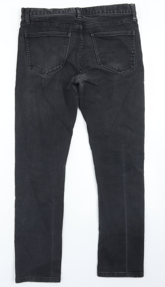 Back view of Uniqlo women’s black cotton straight jeans, size UK 33, 26-inch leg regular button
