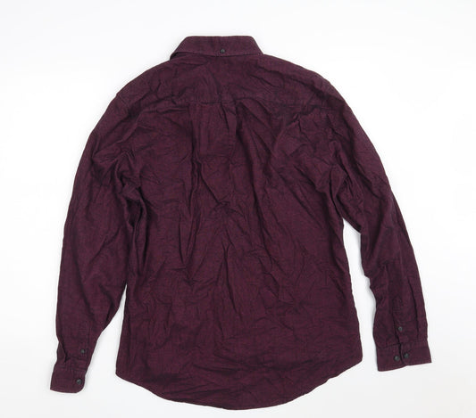 River Island Mens Purple Cotton Button-Up Size L Collared Button
