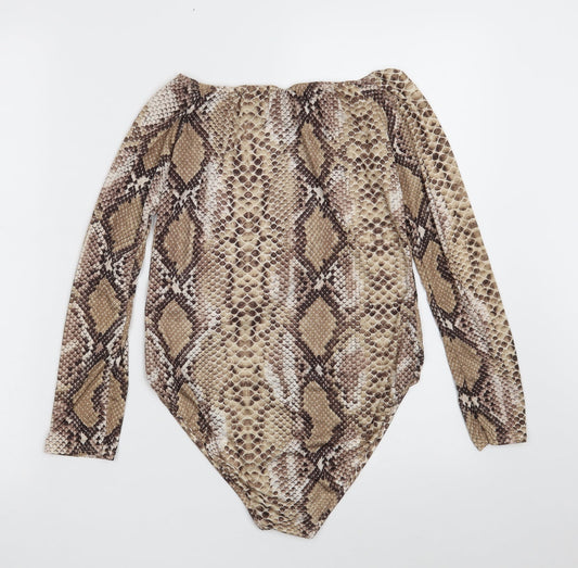 I SAW IT FIRST Womens Brown Animal Print Polyester Bodysuit One-Piece Size 10