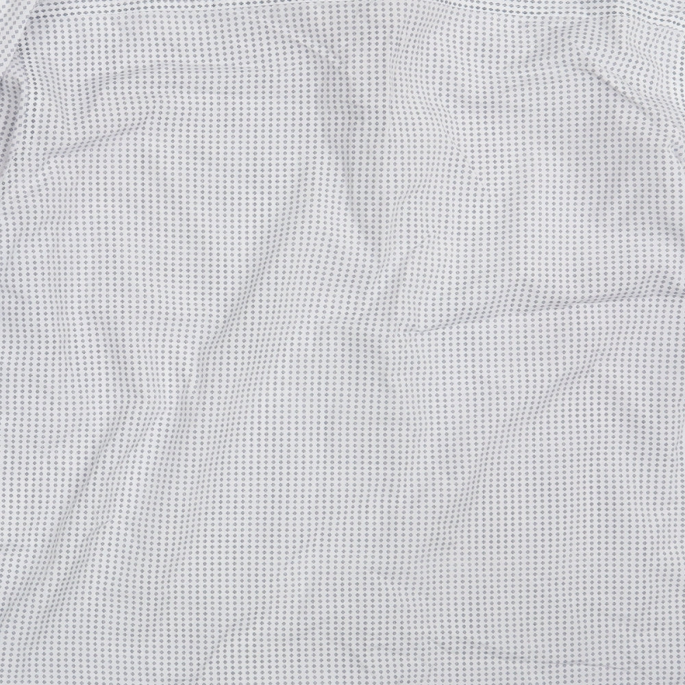 Retro Fire Mens White Geometric Polyester Button-Up Size L Collared Button