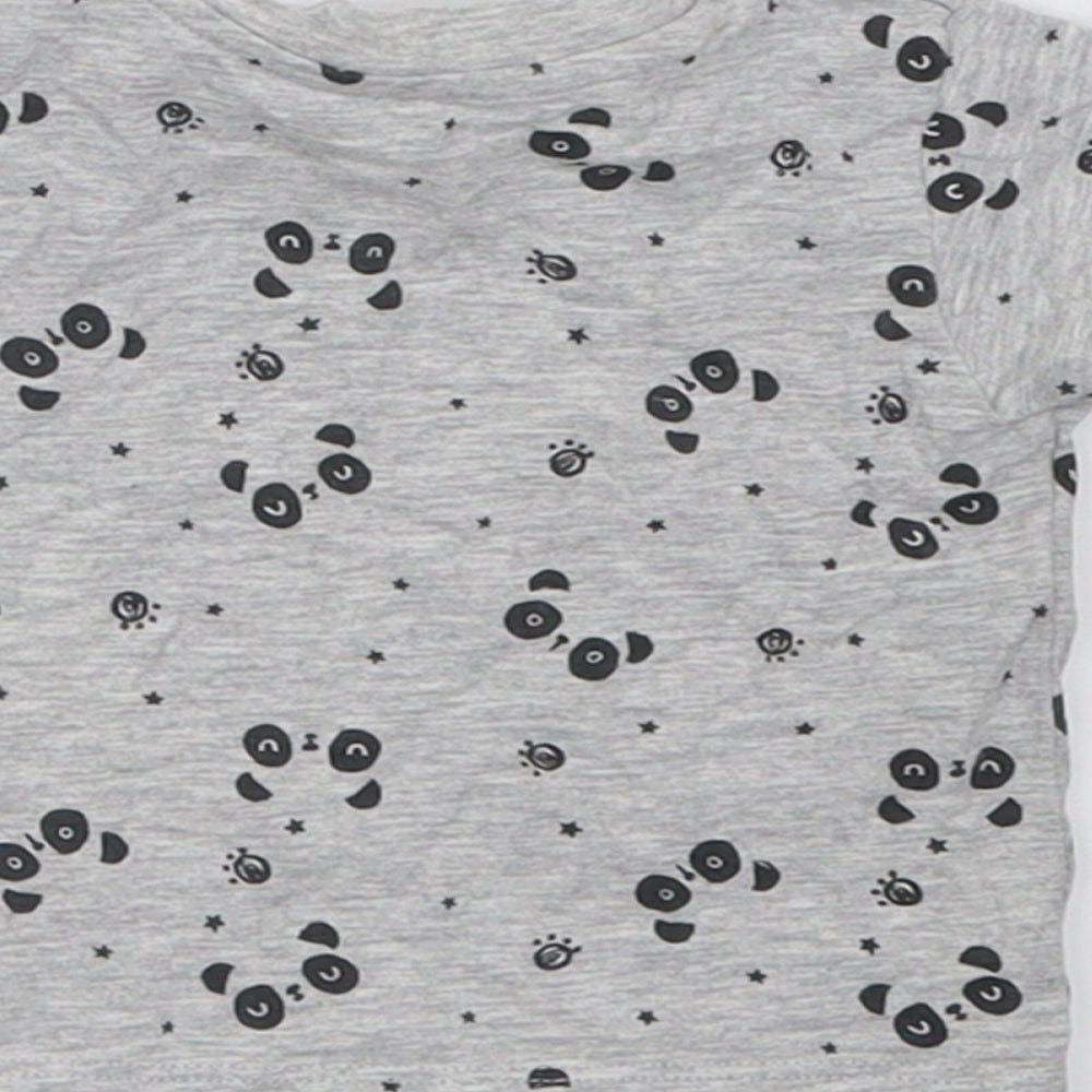 Brand and care label for Matalan boys’ grey geometric cotton basic t-shirt, size 0-3, months crew neck pullover