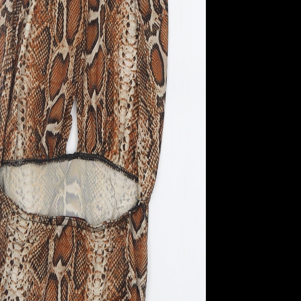 Edge Street Womens Orange Animal Print Polyester Bodysuit One-Piece Size 10  Tie - Open back