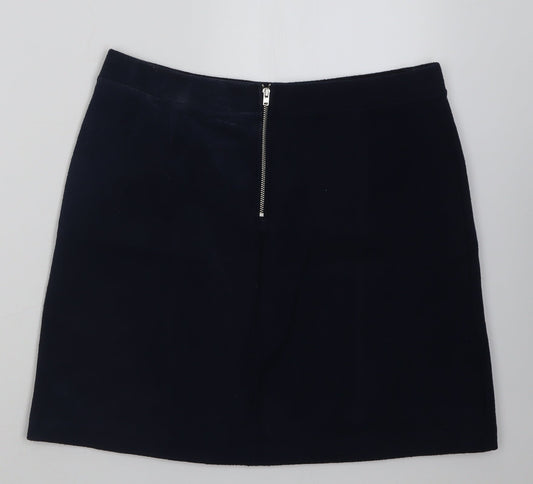 Back view of Tu women’s blue polyester a-line skirt, size UK 12, zip