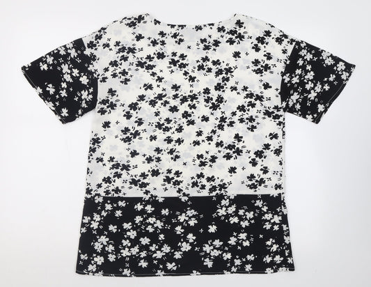 Lipsy Womens White Geometric Polyester Basic Blouse Size 10 Boat Neck