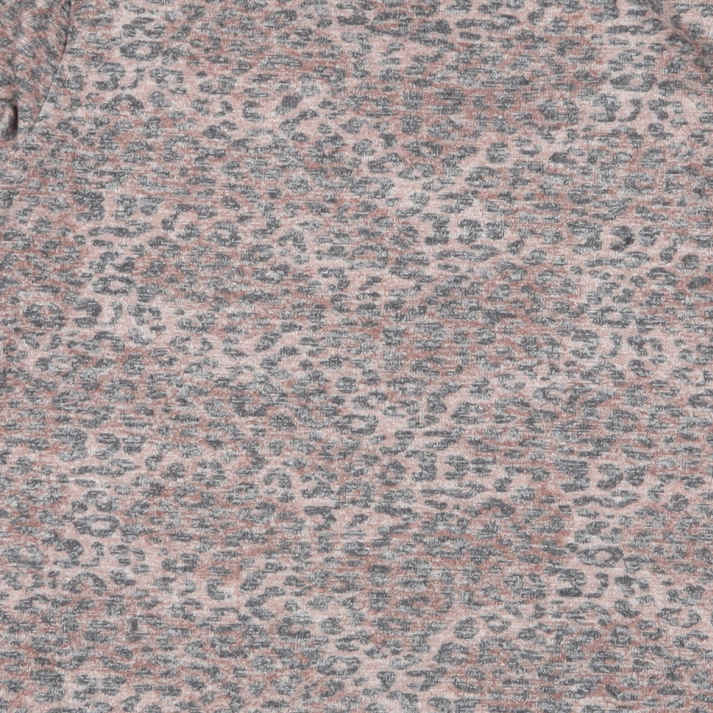 Brand and care label for Marks & Spencer women’s brown round neck animal print viscose jumper, size UK 10