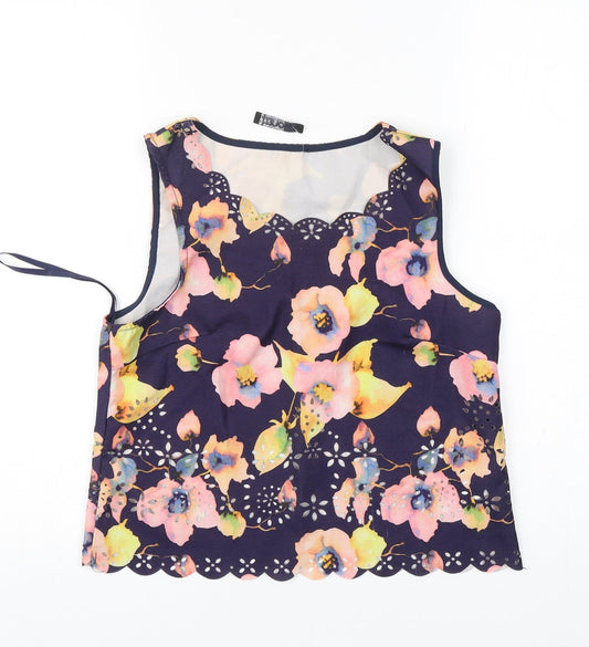 Additional front view of Quiz women’s multicoloured floral polyester basic tank, size UK 8, round neck