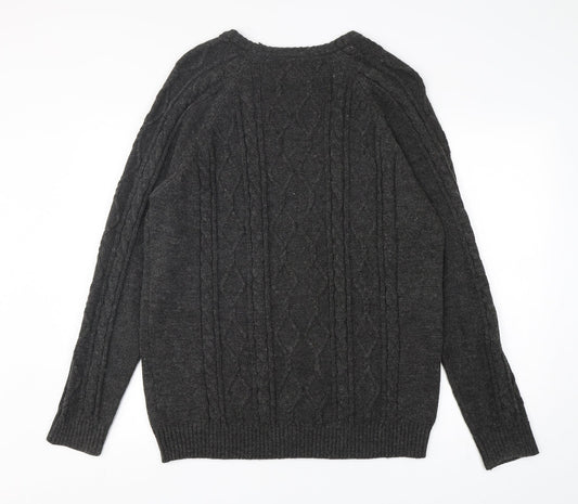 George Mens Grey Round Neck Acrylic Pullover Jumper Size M