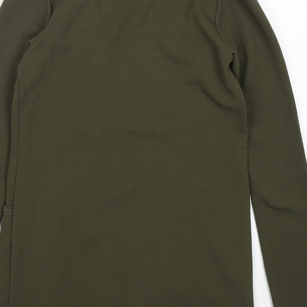 Brand and care label for Boohoo women’s green jacket blazer, size UK 10, tie