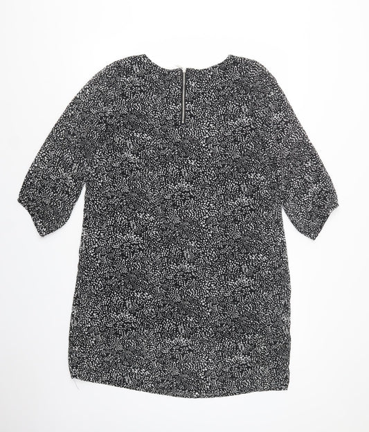H&M Womens Black Animal Print Polyester Shift Size 14 Roll Neck Zip