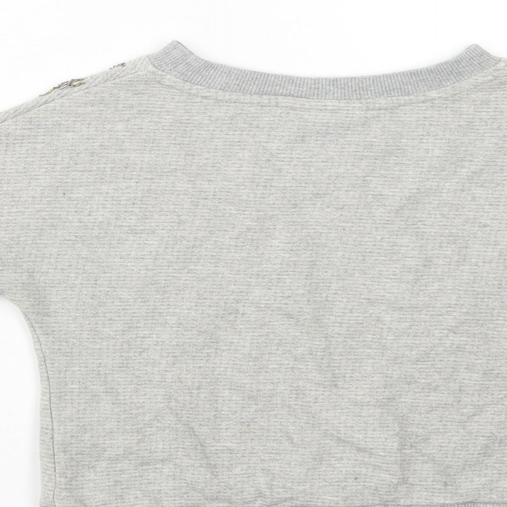 Nexct Girls Grey Cotton Pullover Sweatshirt Size 3 Years Pullover - Embellished Neckline