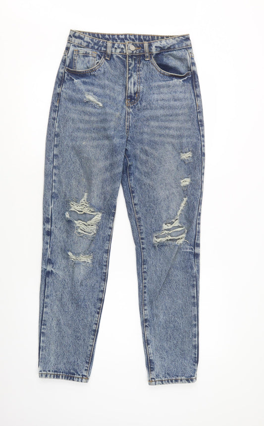 Additional front view of SHEIN women’s blue cotton boyfriend jeans, size S, 29-inch leg regular button