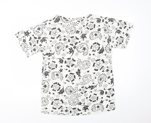 Damart Womens White Paisley Polyester Basic T-Shirt Size M Crew Neck