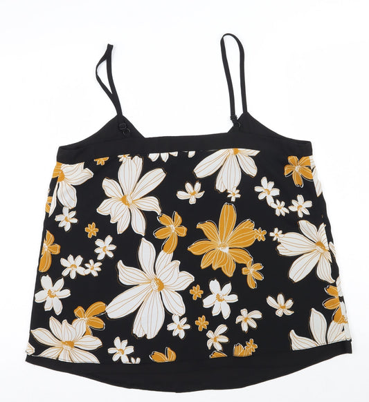 F&F Womens Black Floral Polyester Camisole Tank Size 12 Scoop Neck