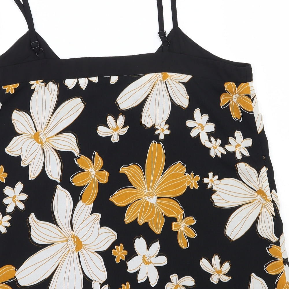 F&F Womens Black Floral Polyester Camisole Tank Size 12 Scoop Neck