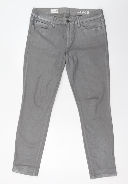 Additional front view of Gap women’s grey cotton skinny jeans, size UK 30, in, 27-inch leg slim zip