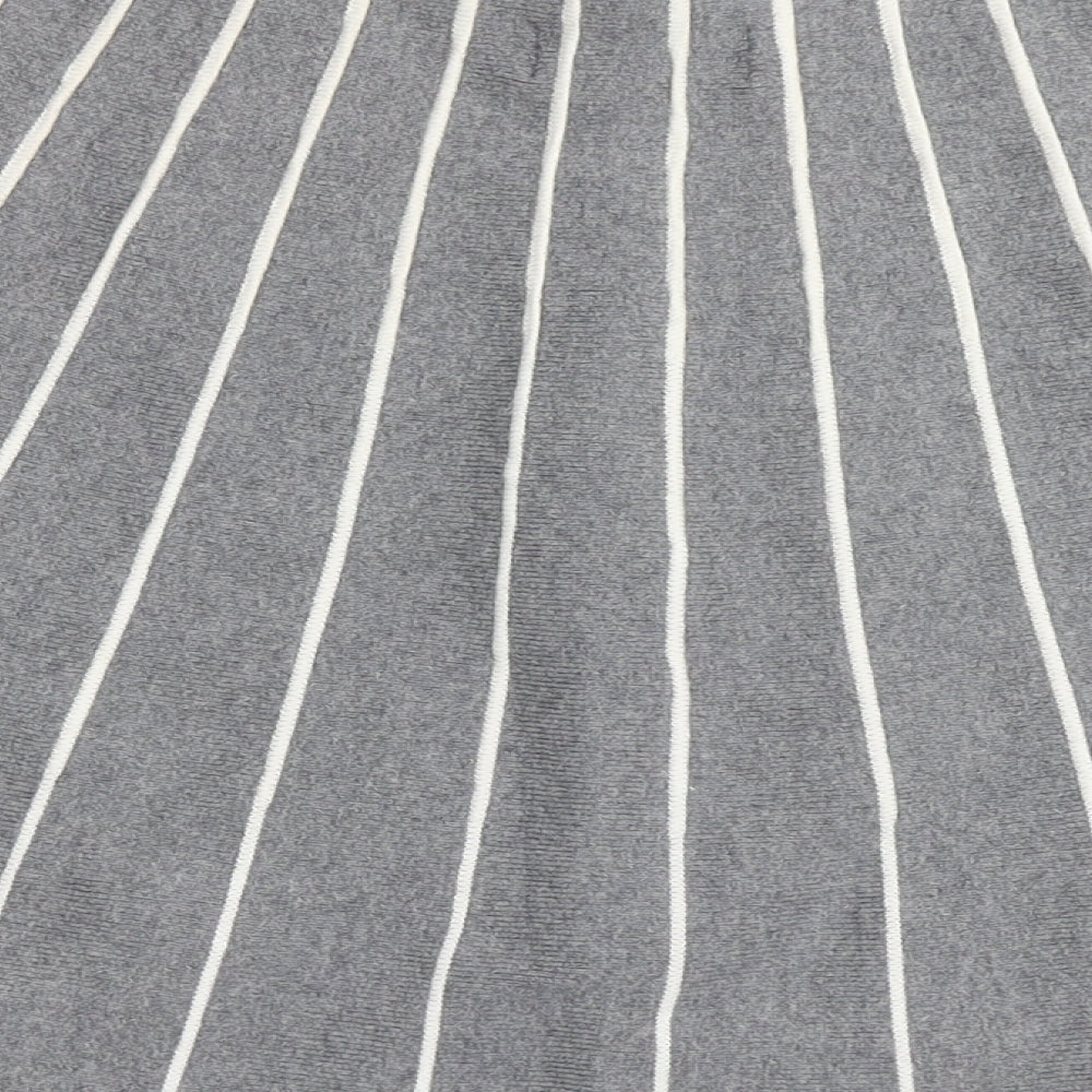 Brand and care label for Cynthia Rowley women’s grey striped cotton flare skirt, size S