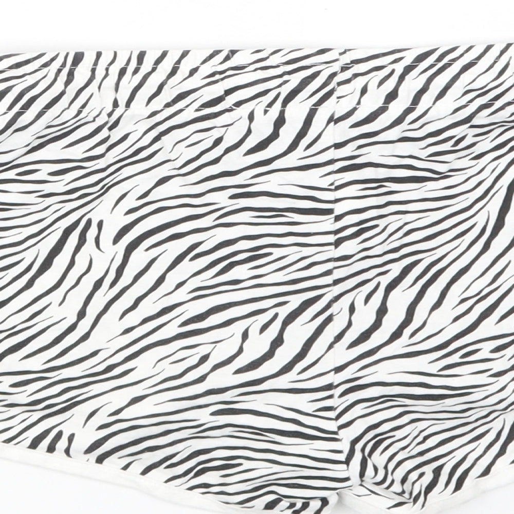 Primark Womens White Animal Print Cotton Sweat Shorts Size XS L3 in Regular Drawstring