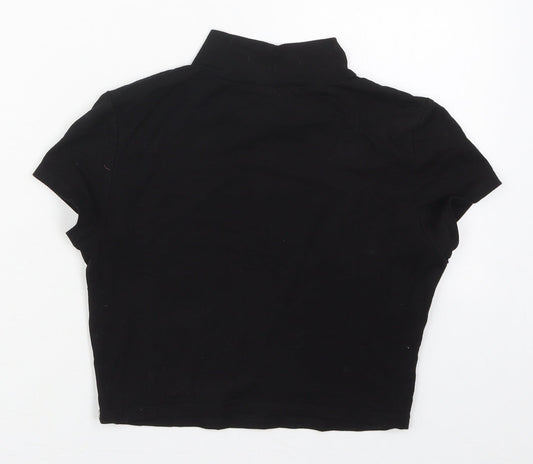 SheIn Womens Black Cotton Cropped T-Shirt Size S Mock Neck - Bird