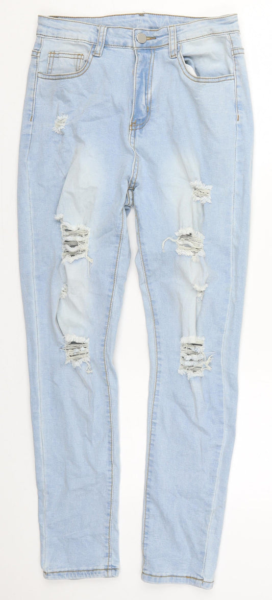 Additional front view of SHEIN women’s blue cotton mom jeans, size S, 27-inch leg regular button