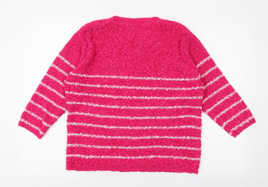 Elizabeth Scott Womens Pink Round Neck Striped Polyester Pullover Jumper Size L