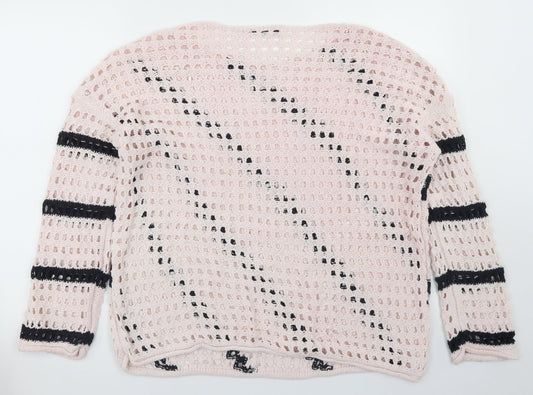 George Womens Pink Round Neck Striped Cotton Pullover Jumper Size L