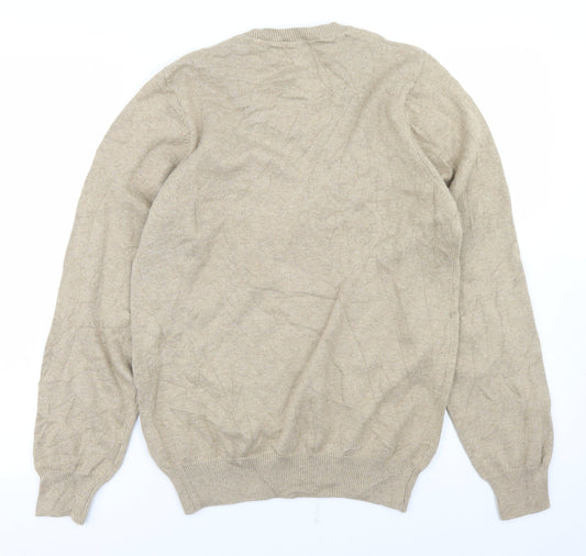 Marks and Spencer Mens Beige V-Neck Cotton Pullover Jumper Size S