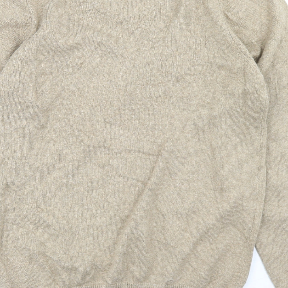 Brand and care label for Marks & Spencer men’s beige v-neck cotton jumper, size S