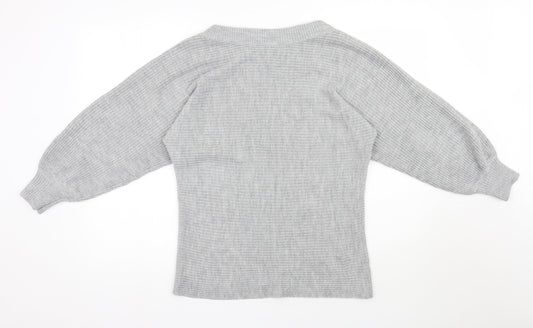 Shein  Womens Grey Boat Neck  Acrylic Pullover Jumper Size M
