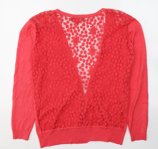 Autonomy Womens Red V-Neck Floral Polyester Cardigan Jumper Size L