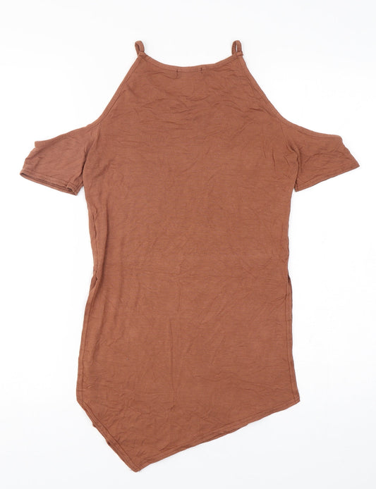 Boohoo Womens Brown Viscose Basic T-Shirt Size 6 Round Neck