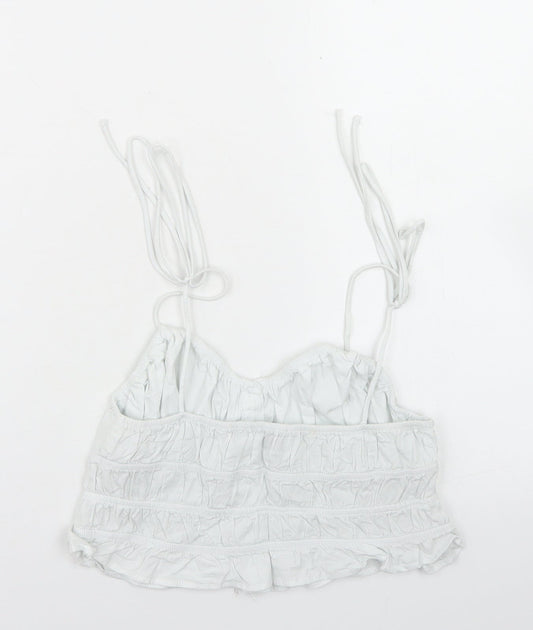 Bershka Womens White Cotton Cropped T-Shirt Size L Round Neck