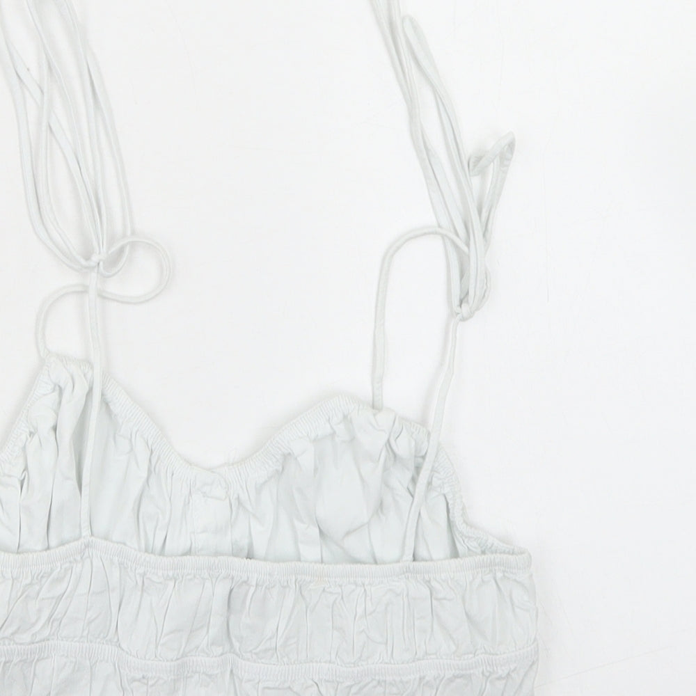 Bershka Womens White Cotton Cropped T-Shirt Size L Round Neck