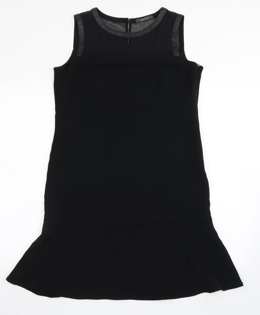Additional front view of ESPRIT women’s black polyester fit & flare, size UK 12, round neck zip