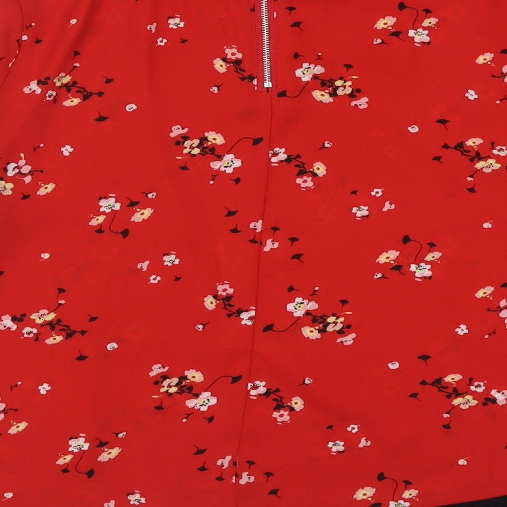 Primark Womens Red Floral Polyester Basic Blouse Size 10 Crew Neck
