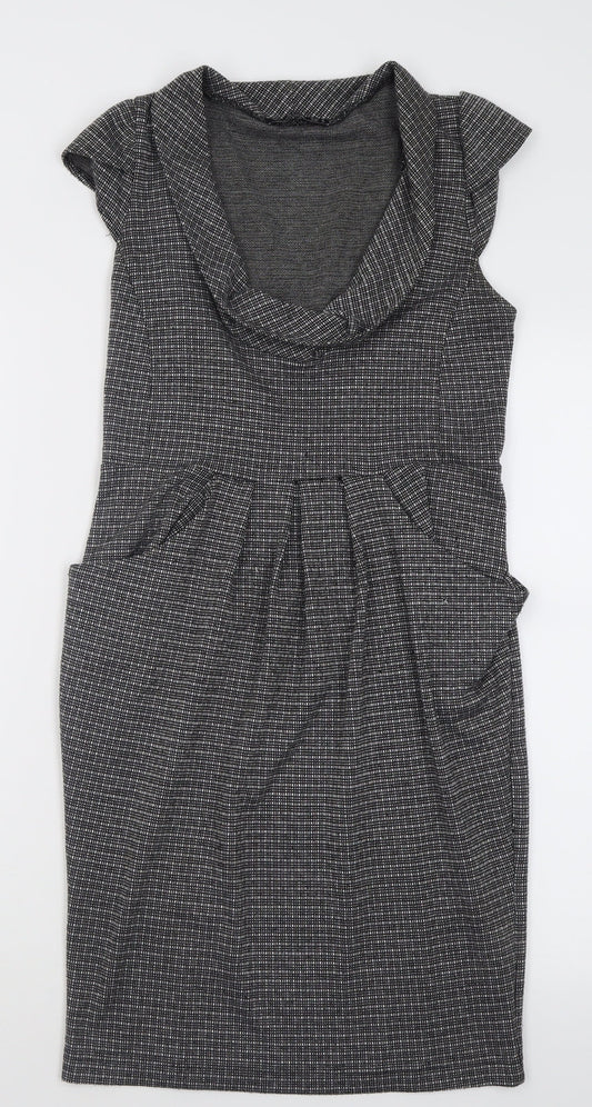 Atmosphere Womens Grey Check Polyester Bodycon Size 8 Roll Neck Pullover